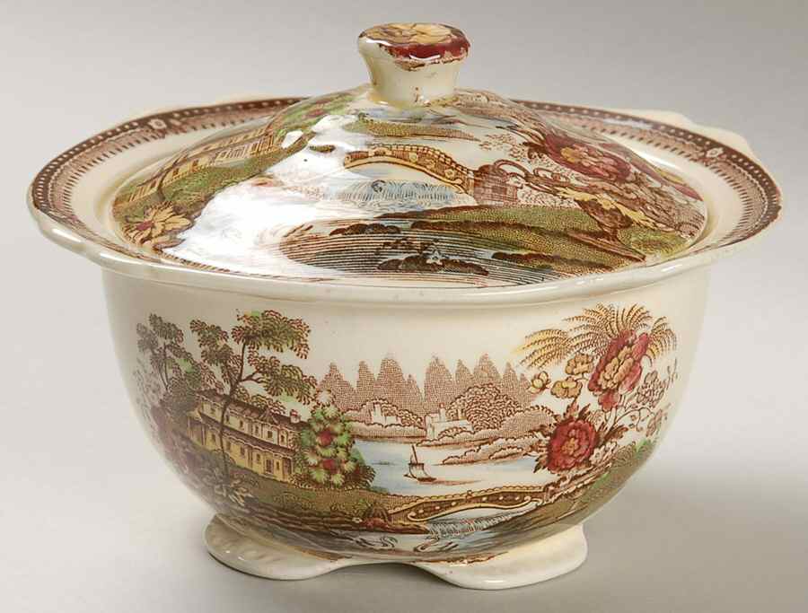Tonquin Brown Multicolor (Cream) Sugar Bowl & Lid by Royal Staffordshire-1