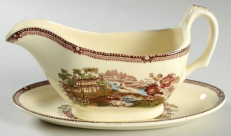 Tonquin Brown Multicolor (Cream) Gravy Boat & Underplate/Relish by Royal Staffordshire-1