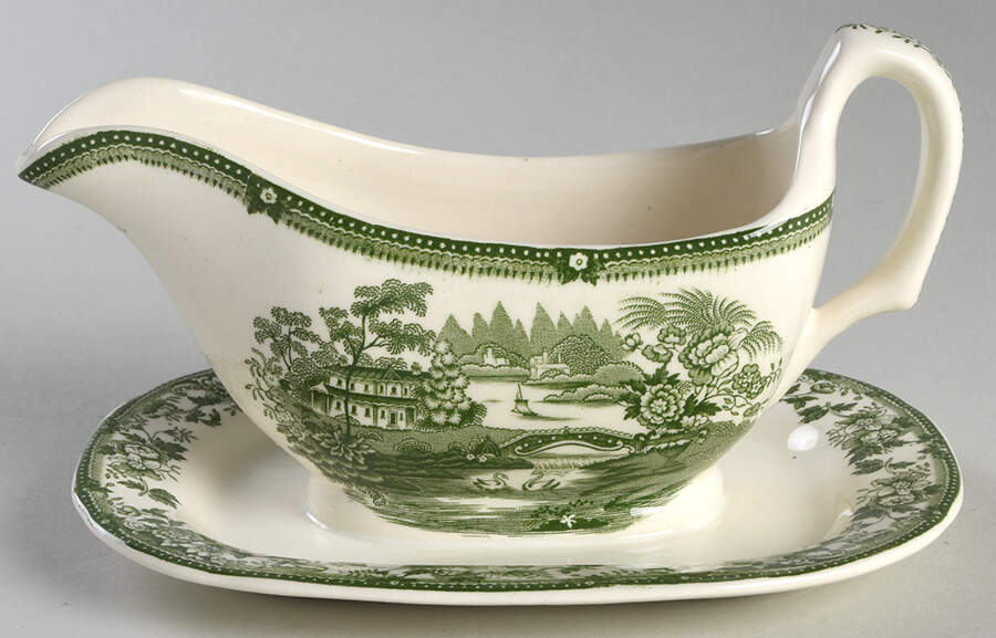 Tonquin Green Gravy Boat with Attached Underplate by Royal Staffordshire-1