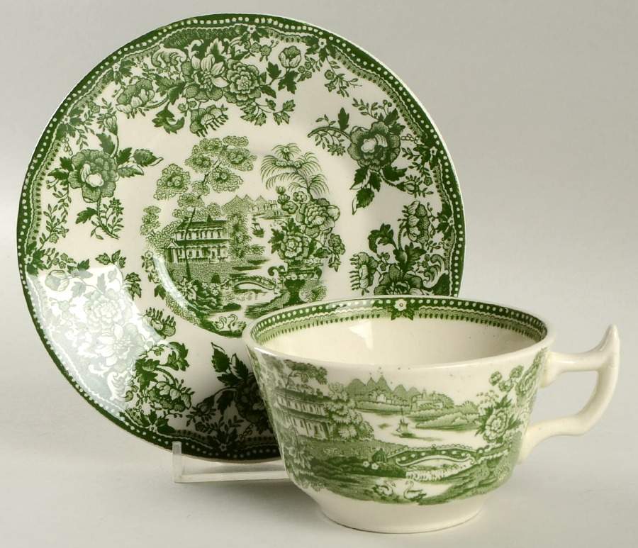 Tonquin Green Flat Cup & Saucer Set by Royal Staffordshire-1