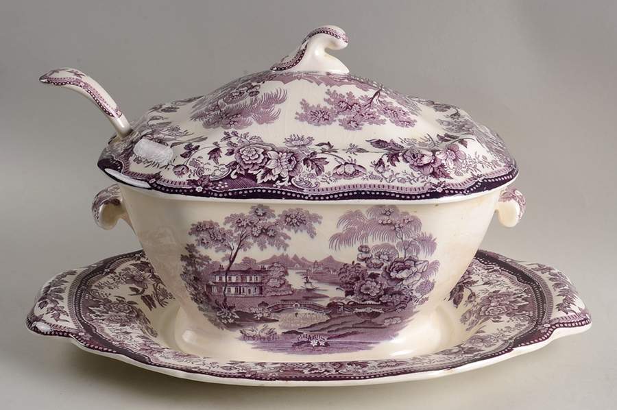 Tonquin Plum Tureen & Lid w/Ladle & Underplate by Royal Staffordshire-1