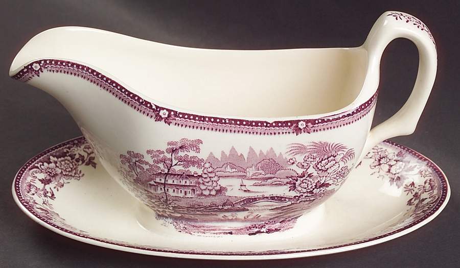 Tonquin Plum Gravy Boat with Attached Underplate by Royal Staffordshire-1