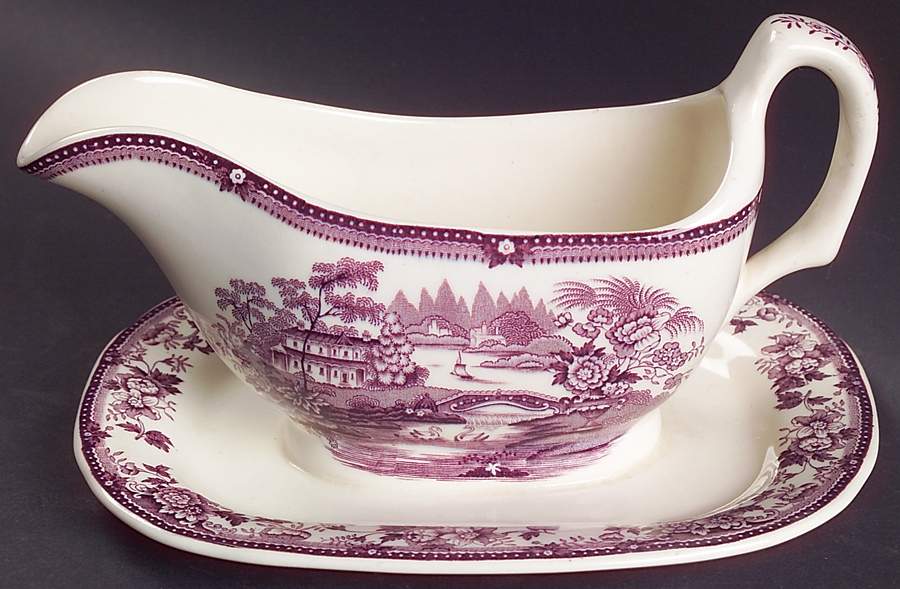 Tonquin Plum Gravy Boat with Attached Underplate by Royal Staffordshire-1