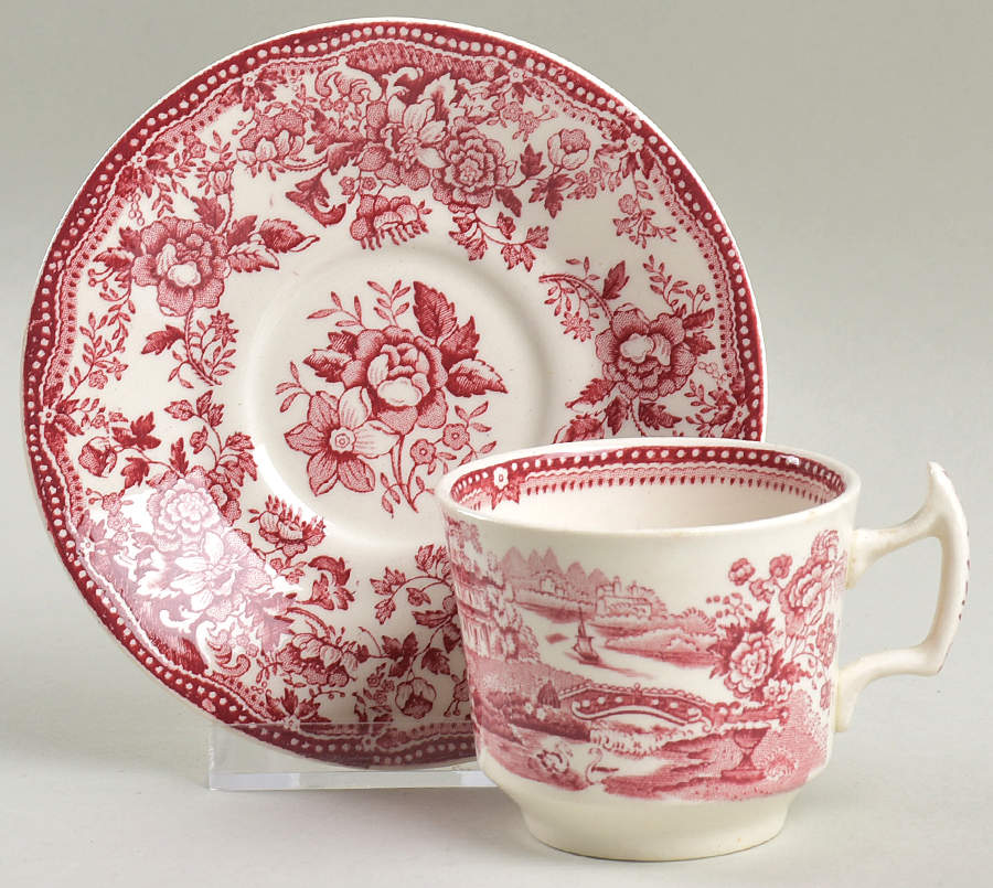 Tonquin Red Pink Flat Demitasse Cup & Saucer Set by Royal Staffordshire-1