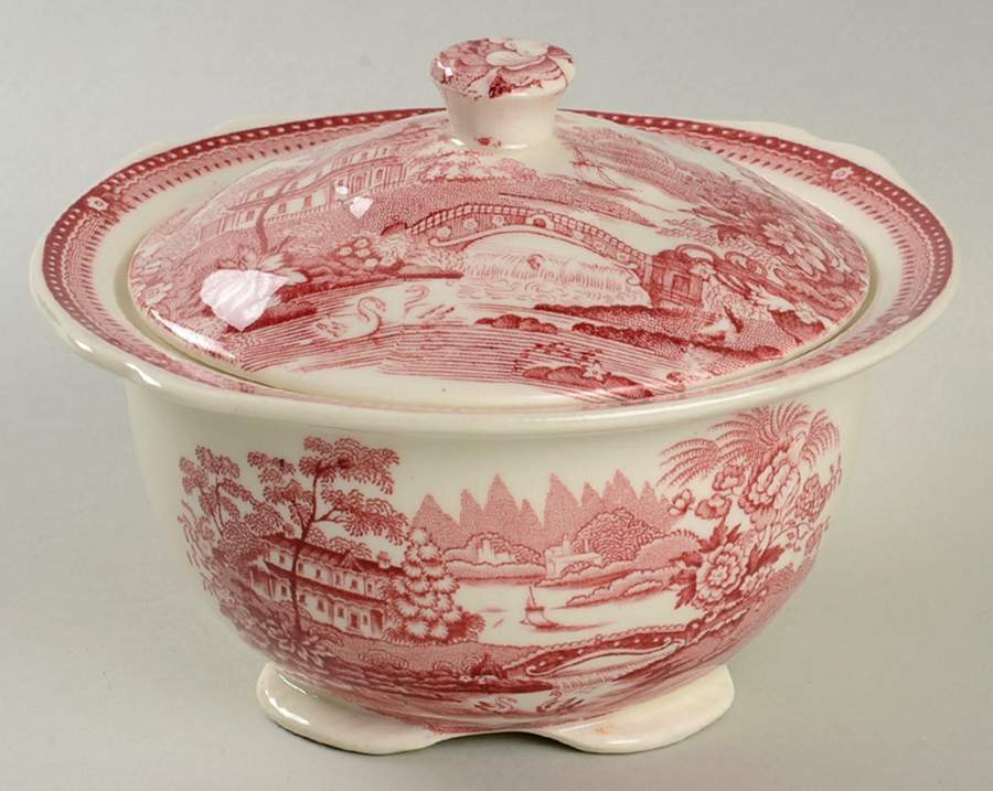Tonquin Red Pink Sugar Bowl & Lid by Royal Staffordshire-1