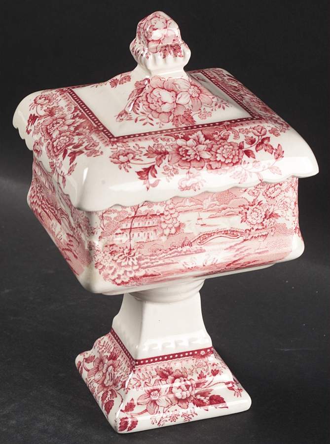 Tonquin Red Pink Pedestal Wedding Bowl & Lid by Royal Staffordshire-1