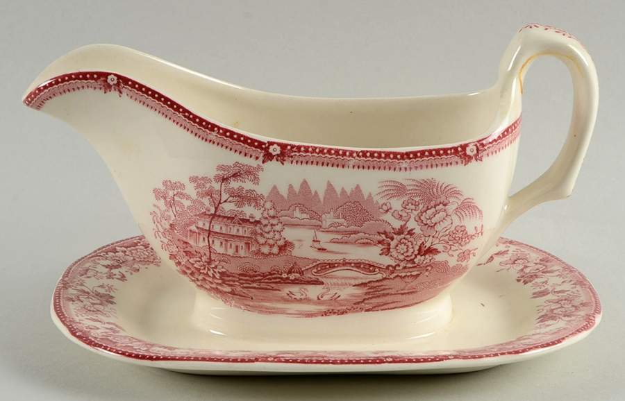 Tonquin Red Pink Gravy Boat with Attached Underplate by Royal Staffordshire-1