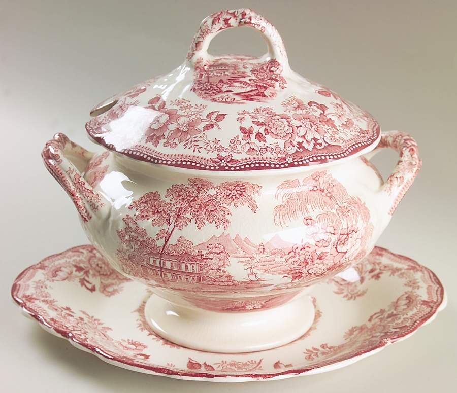 Tonquin Red Pink Small Tureen w/Lid & Underplate by Royal Staffordshire-1