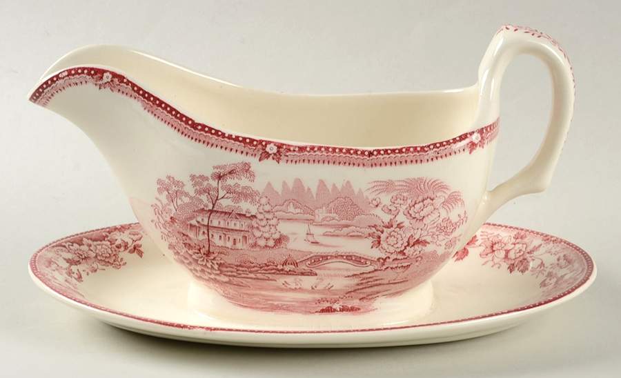 Tonquin Red Pink Gravy Boat with Attached Underplate by Royal Staffordshire-1