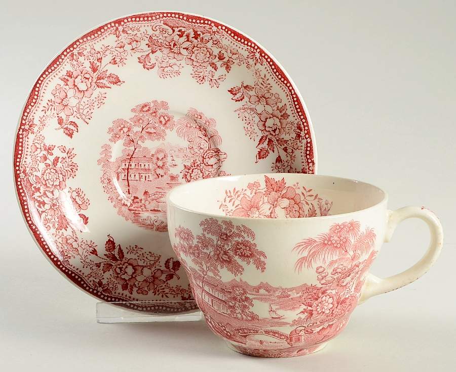 Tonquin Red Pink Breakfast Cup & Saucer Set by Royal Staffordshire-1