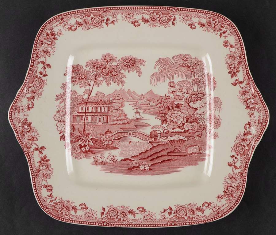 Tonquin Red Pink Square Handled Cake Plate by Royal Staffordshire-1