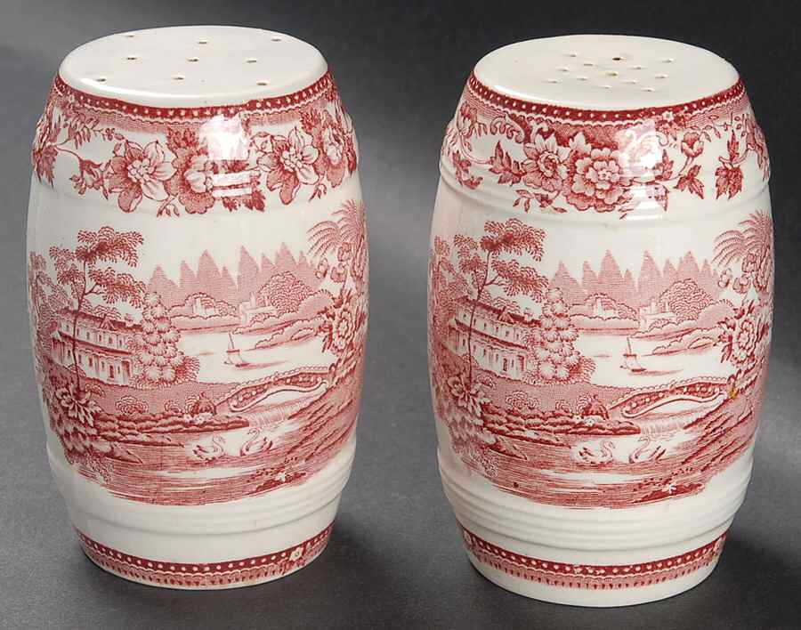 Tonquin Red Pink Barrel Shape Salt and Pepper Set by Royal Staffordshire-1