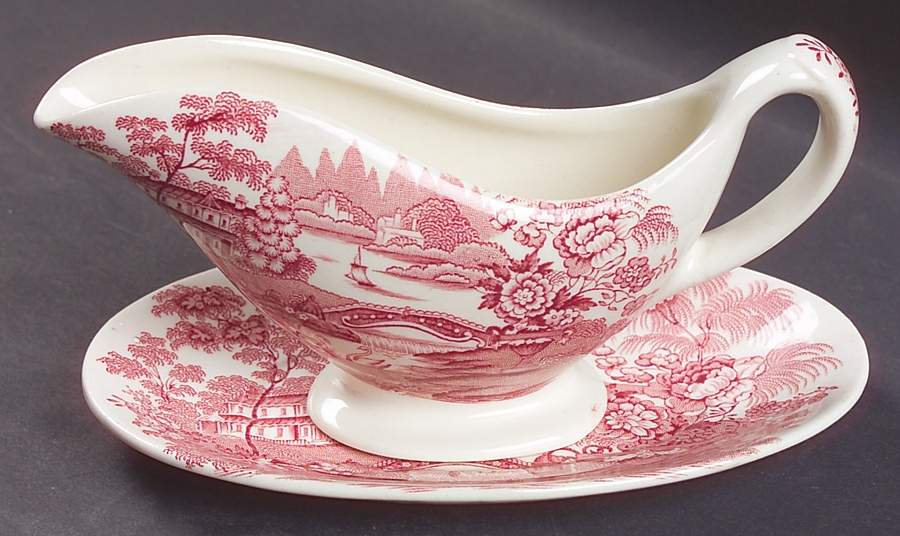 Tonquin Red Pink Individual Gravy Boat & Plate by Royal Staffordshire-1