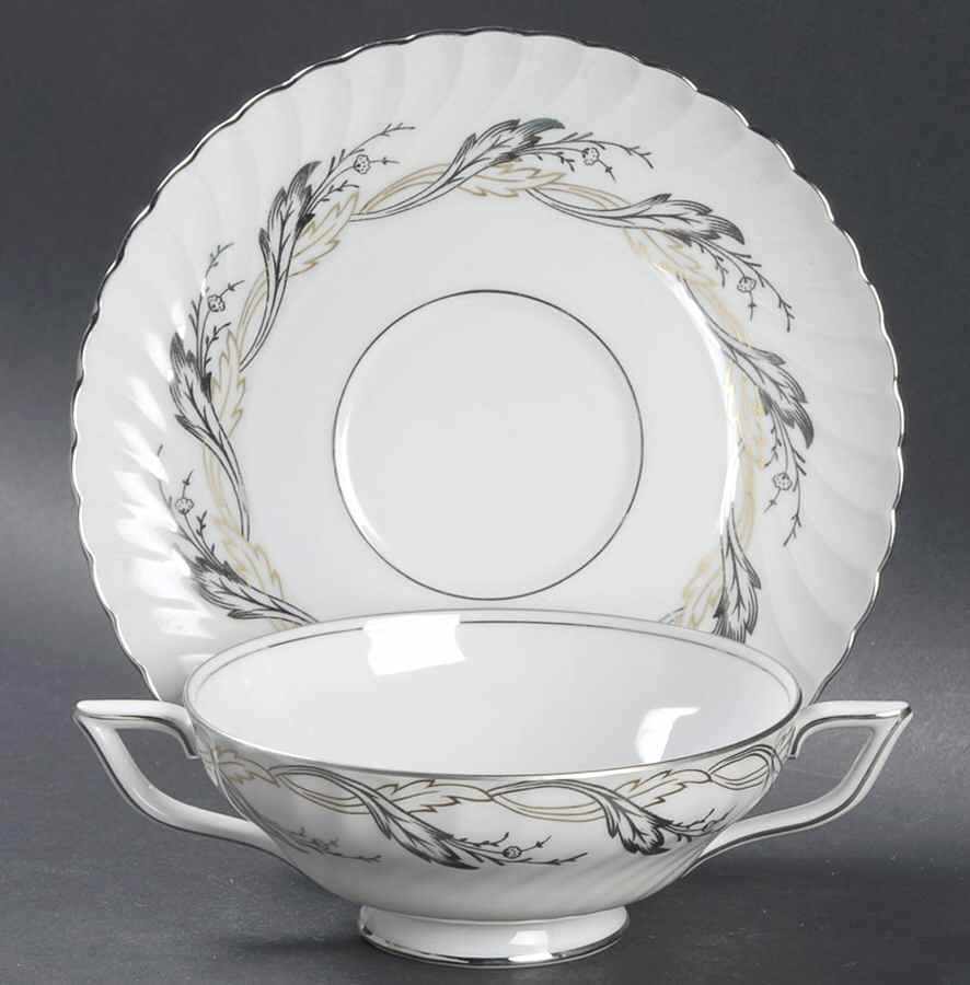 Golden Silver Footed Cream Soup Bowl & Saucer Set by Royal Tettau-1