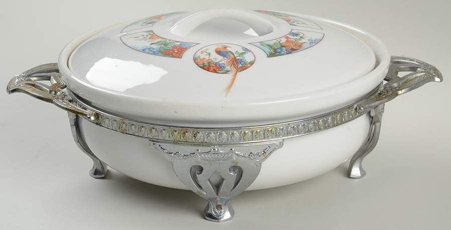 Golden Pheasant 1 Qt Round Covered Casserole with Metal Stand by Royal Rochester-1