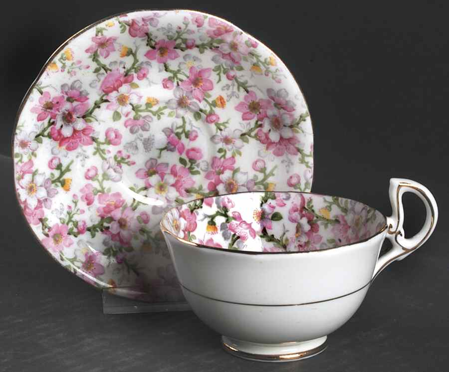 May Medley (Gold Trim) Footed Cup & Saucer Set by Royal Standard-1