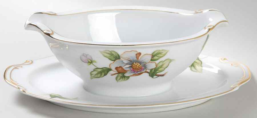 Dogwood Gravy Boat with Attached Underplate by Roselyn-1