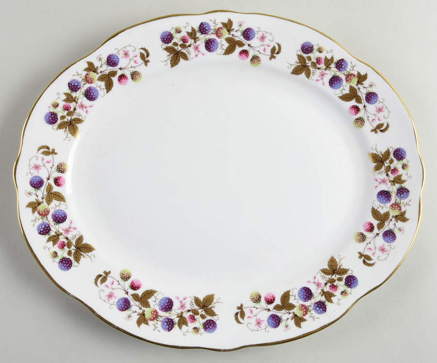 Golden Bramble (3 Gold Lines) 12" Oval Serving Platter by Royal Stafford-1