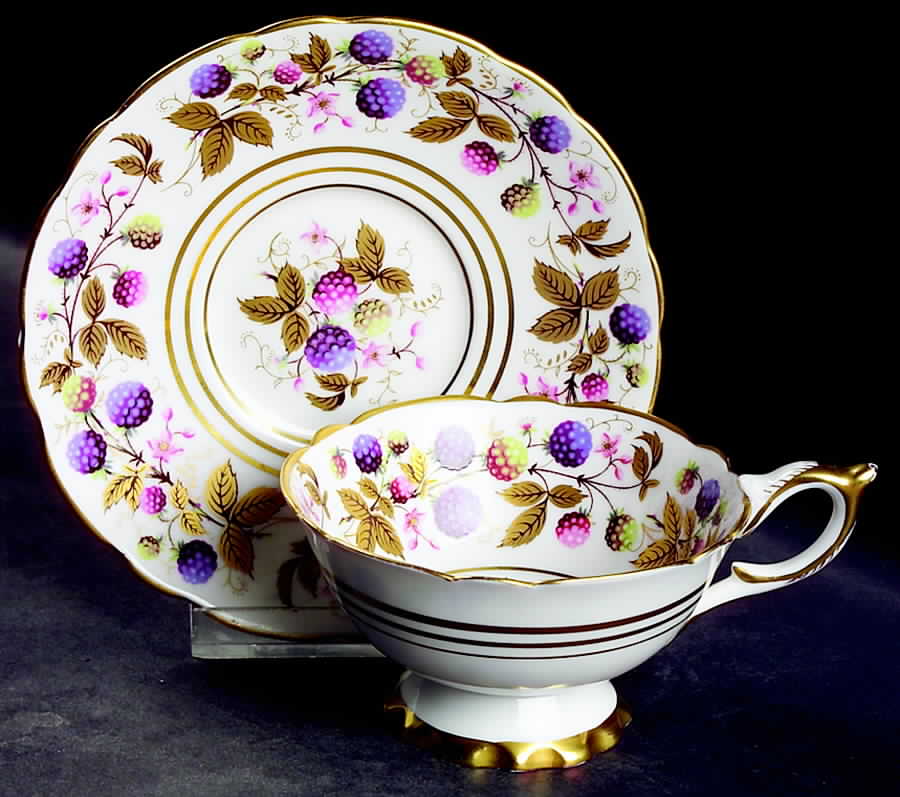 Golden Bramble (3 Gold Lines) Footed Cup & Saucer Set by Royal Stafford-1