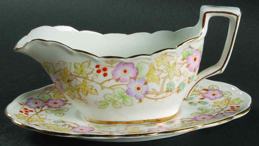 Hedgerow (Bone, Vine with Berries) Gravy Boat & Underplate by Royal Stafford-1