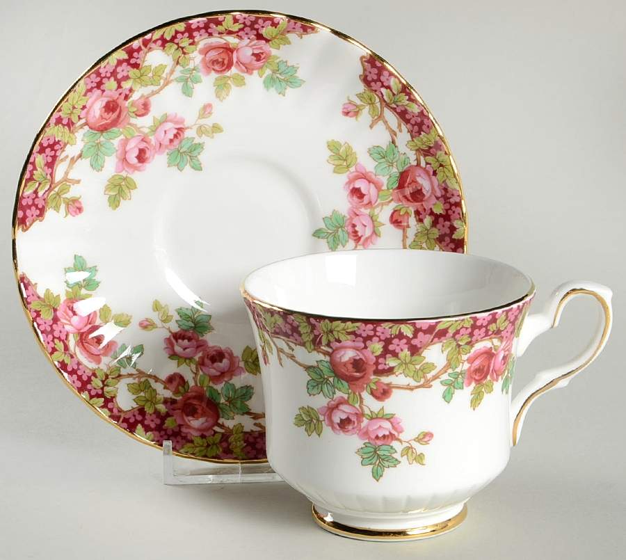 Olde English Garden Red Footed Cup & Saucer Set by Royal Stafford-1