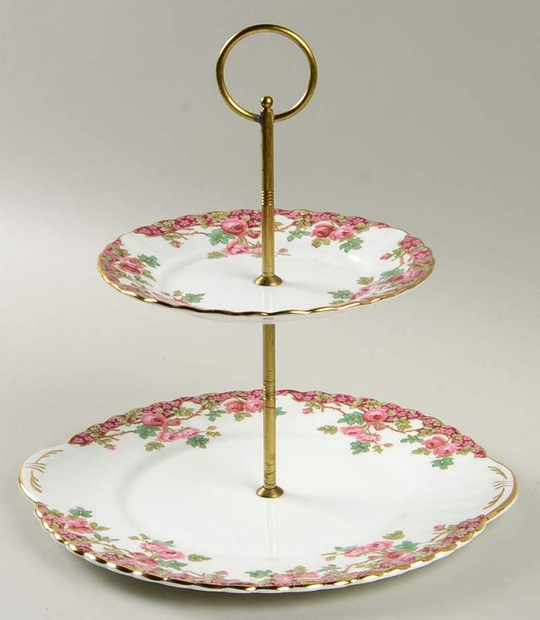 Olde English Garden Red 2 Tiered Serving Tray (Dinner & Salad Plate) by Royal Stafford-1