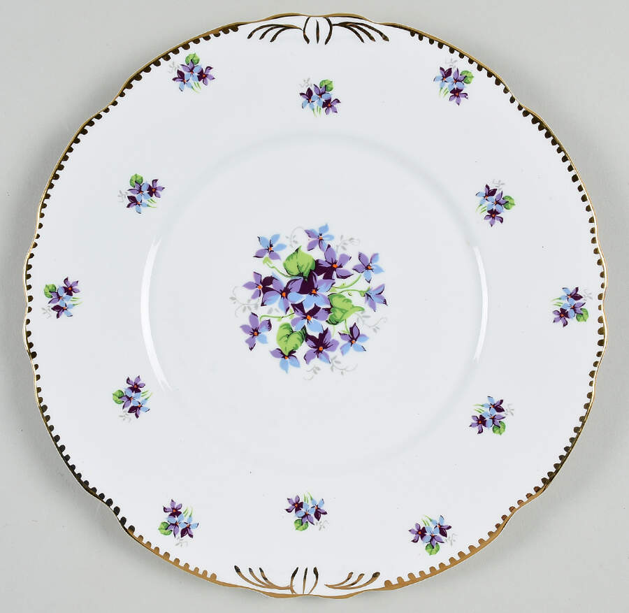 Sweet Violets (Not Embossed, Gold Drops Edge) Cake Plate by Royal Stafford-1