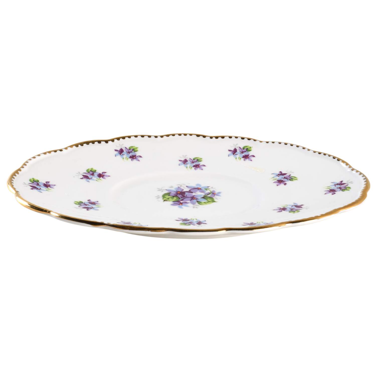 Sweet Violets (Not Embossed, Gold Drops Edge) Underplate for Gravy Boat by Royal Stafford-1