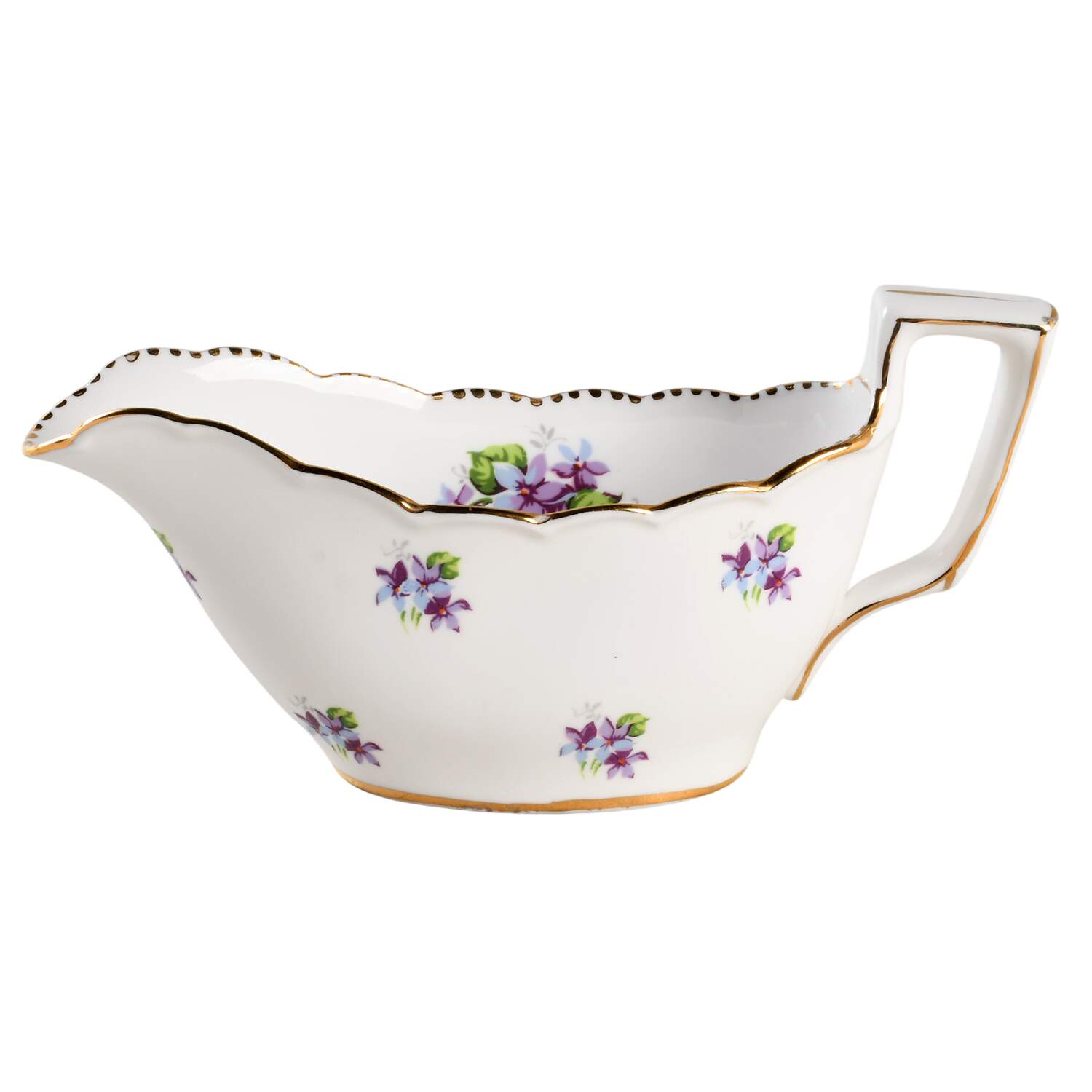 Sweet Violets (Not Embossed, Gold Drops Edge) Gravy Boat by Royal Stafford-1