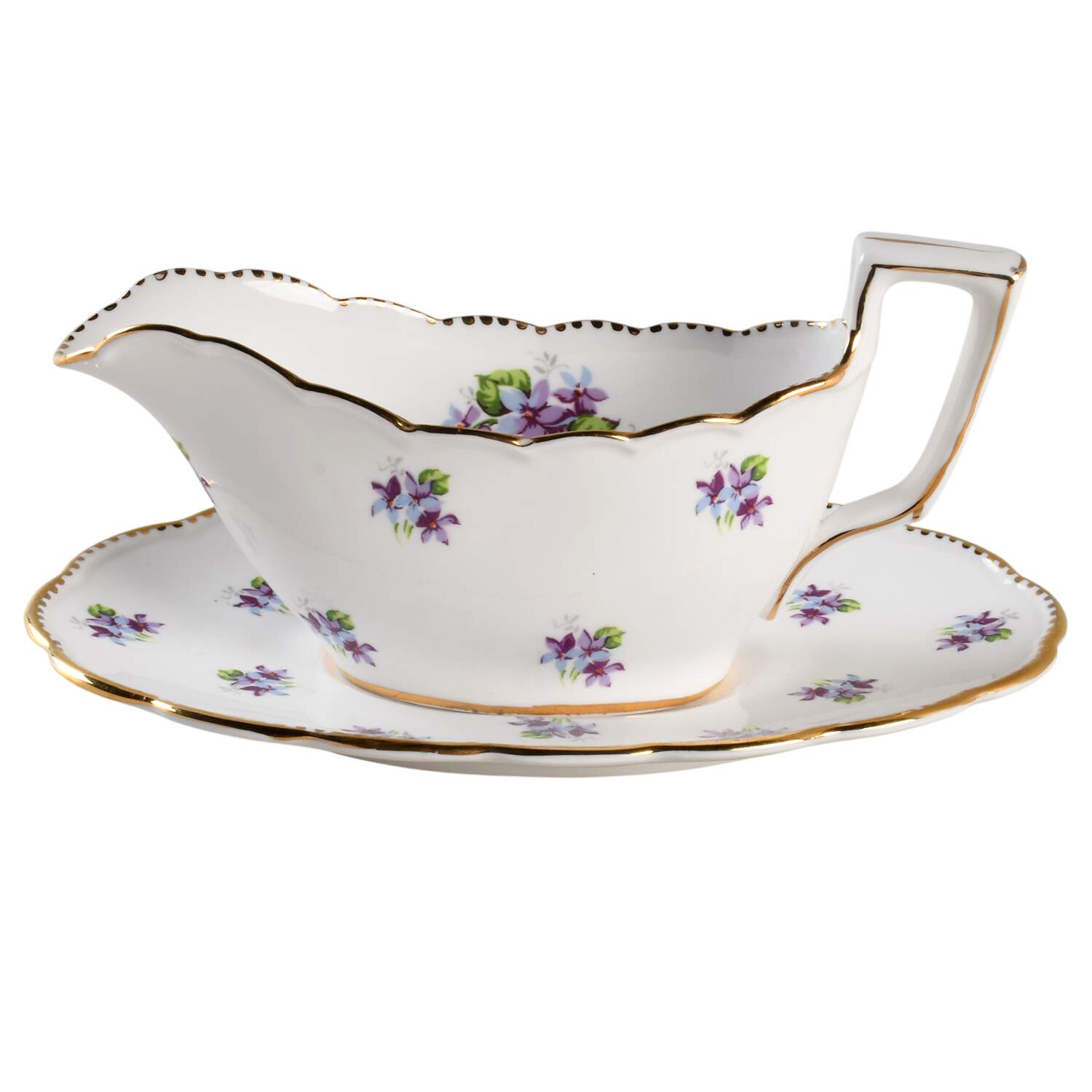 Sweet Violets (Not Embossed, Gold Drops Edge) Gravy Boat & Underplate by Royal Stafford-1