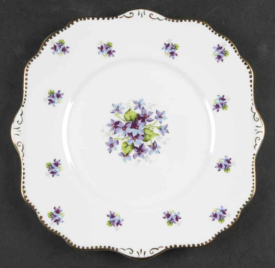 Sweet Violets (Not Embossed, Gold Drops Edge) Square Cake Plate by Royal Stafford-1