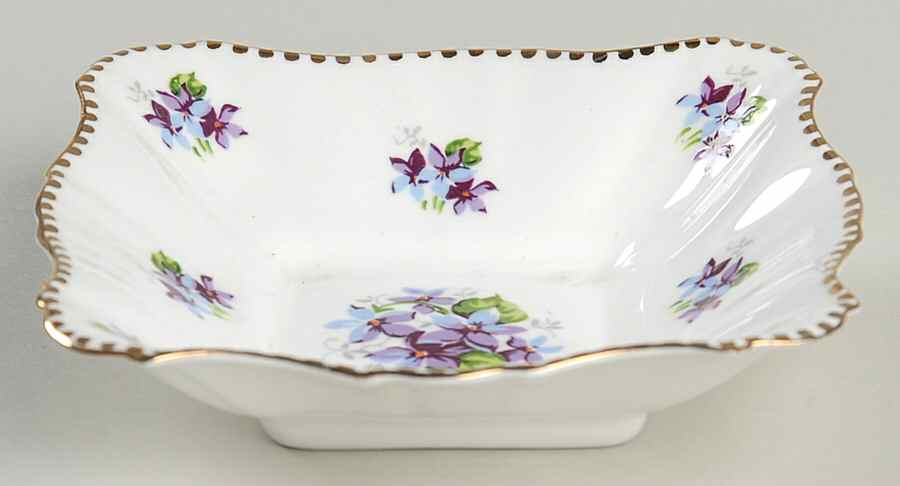 Sweet Violets (Not Embossed, Gold Drops Edge) Nut Dish by Royal Stafford-1