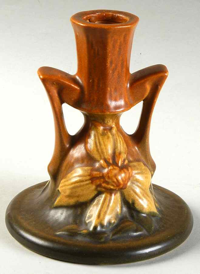Clematis Autumn Brown Small Candlestick by Roseville-1