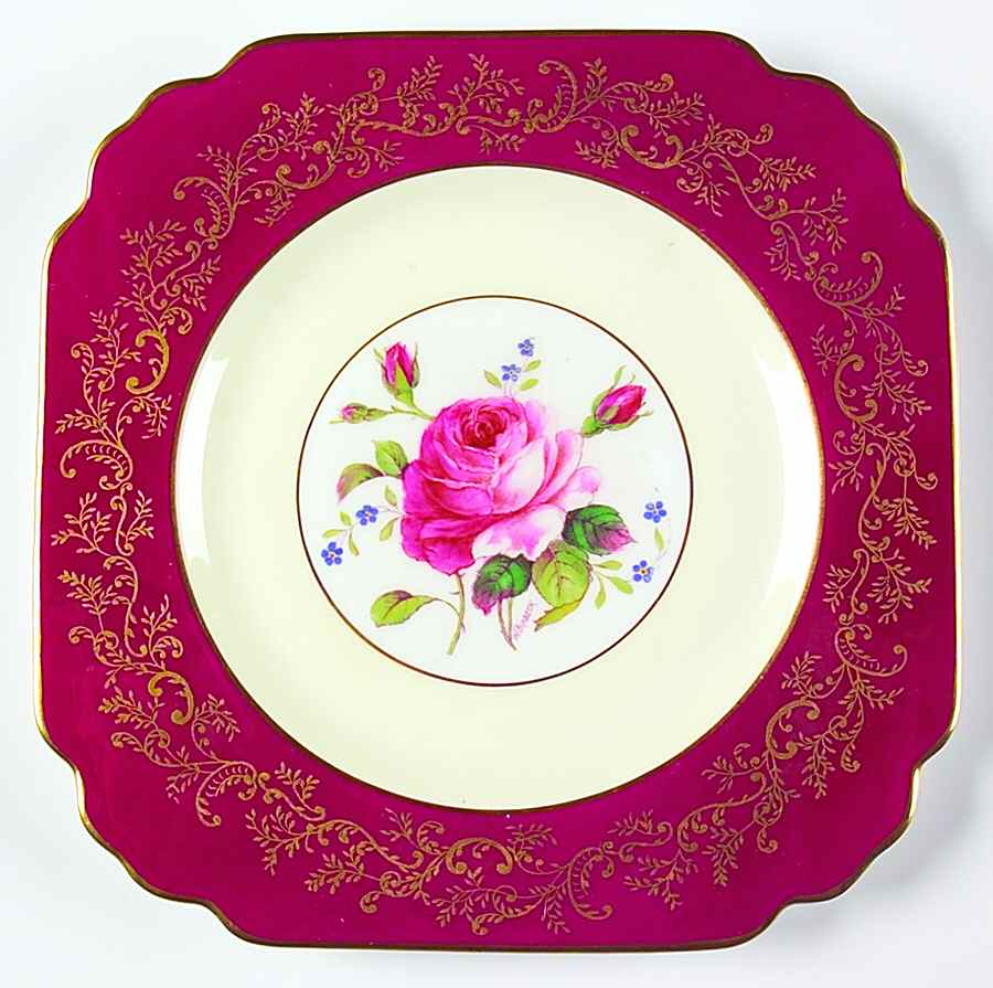 Swansea Rose (Magenta) Square Salad Plate by Royal Swansea-1