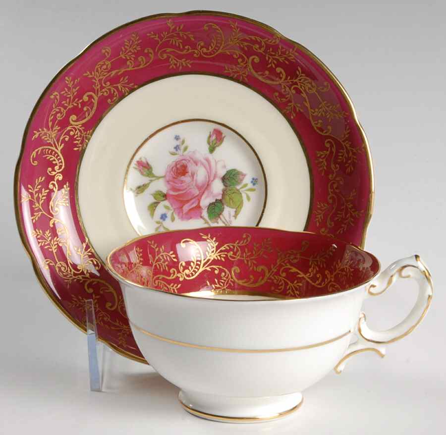 Swansea Rose (Magenta) Footed Cup & Saucer Set by Royal Swansea-1