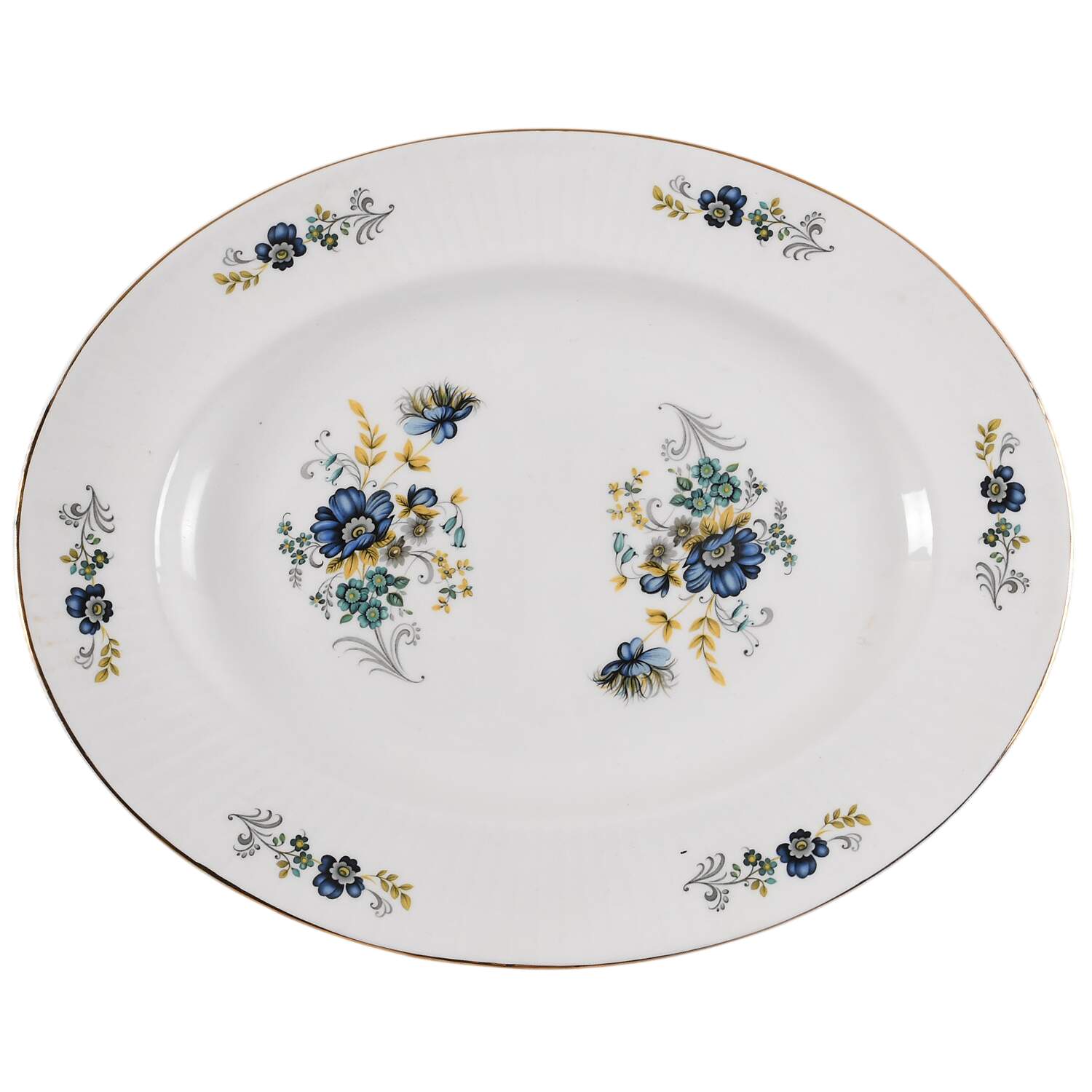 Blue Corn Flower 14" Oval Serving Platter by Royal Tara-1