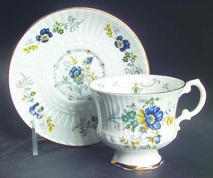 Blue Corn Flower Footed Cup & Saucer Set by Royal Tara-1