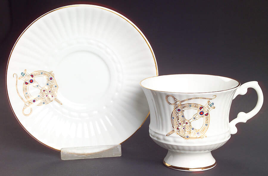 Tara Brooch (Smooth, Ribbed Rim) Footed Cup & Saucer Set by Royal Tara-1