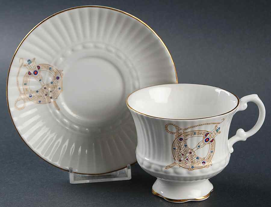 Tara Brooch (Smooth, Ribbed Rim) Footed Cup & Saucer Set by Royal Tara-1
