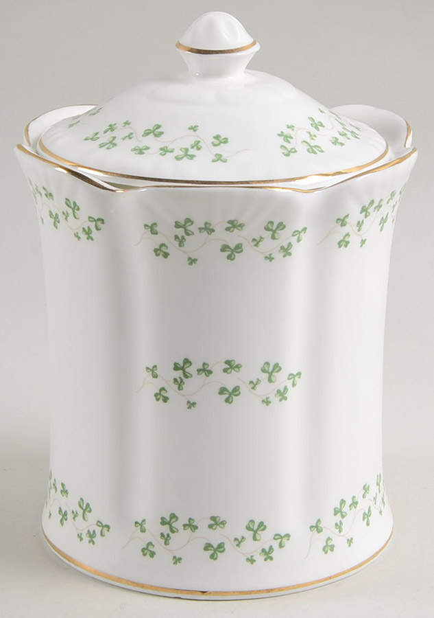 Trellis Shamrock (Ribbed, Fluted) Biscuit Barrel & Lid by Royal Tara-1