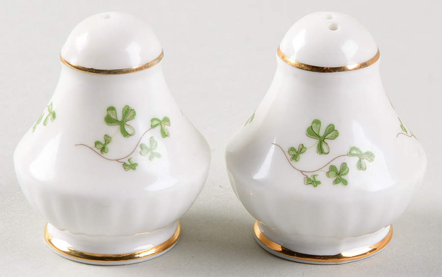 Trellis Shamrock (Ribbed, Fluted) Individual Salt & Pepper Set by Royal Tara-1