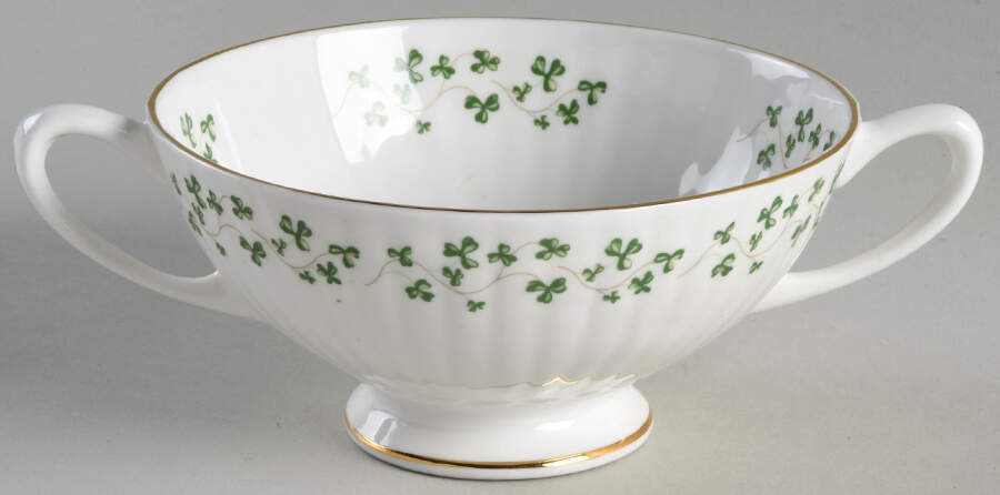 Trellis Shamrock (Ribbed, Fluted) Footed Cream Soup Bowl by Royal Tara-1
