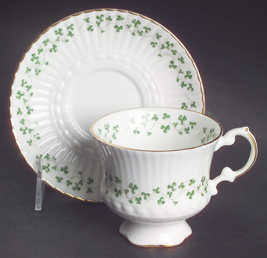 Trellis Shamrock (Ribbed, Fluted) Footed Cup & Saucer Set by Royal Tara-1