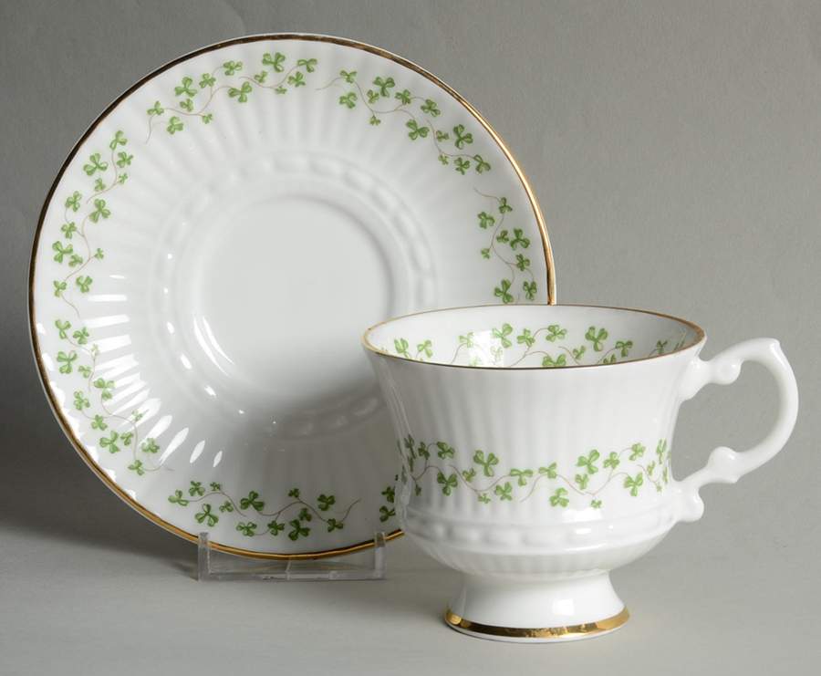 Trellis Shamrock (Ribbed, Fluted) Footed Cup & Saucer Set by Royal Tara-1