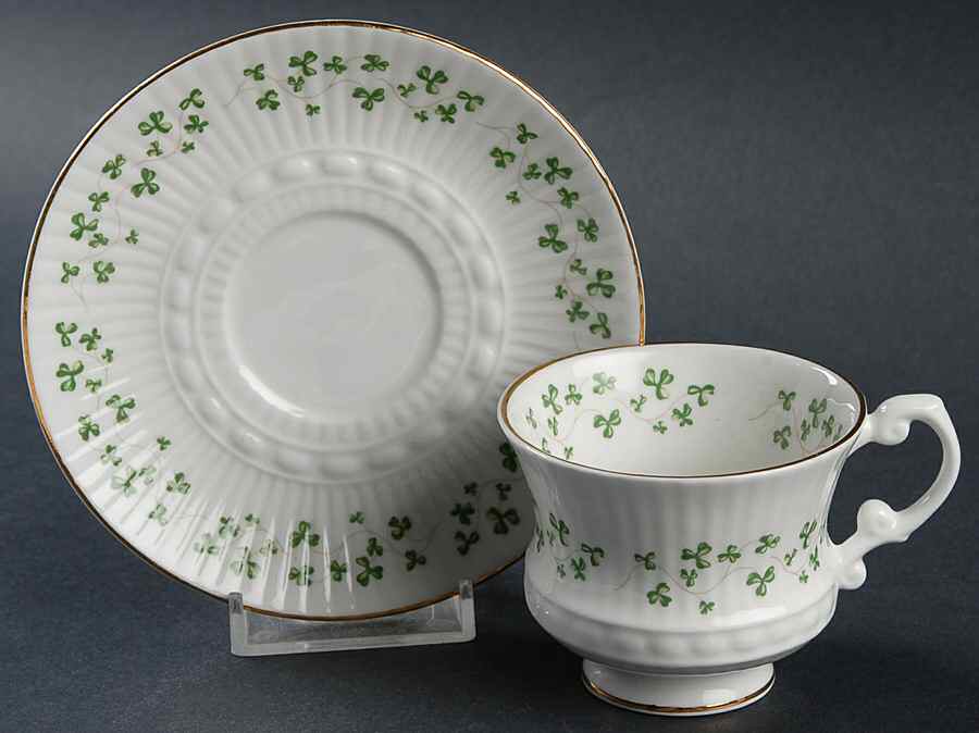 Trellis Shamrock (Ribbed, Fluted) Footed Demitasse Cup & Saucer Set by Royal Tara-1