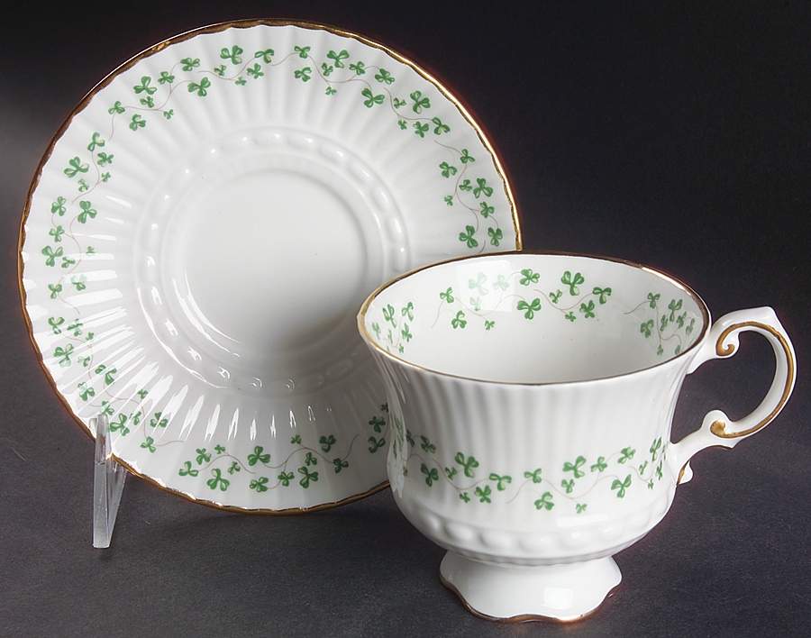 Trellis Shamrock (Ribbed, Fluted) Footed Cup & Saucer Set by Royal Tara-1