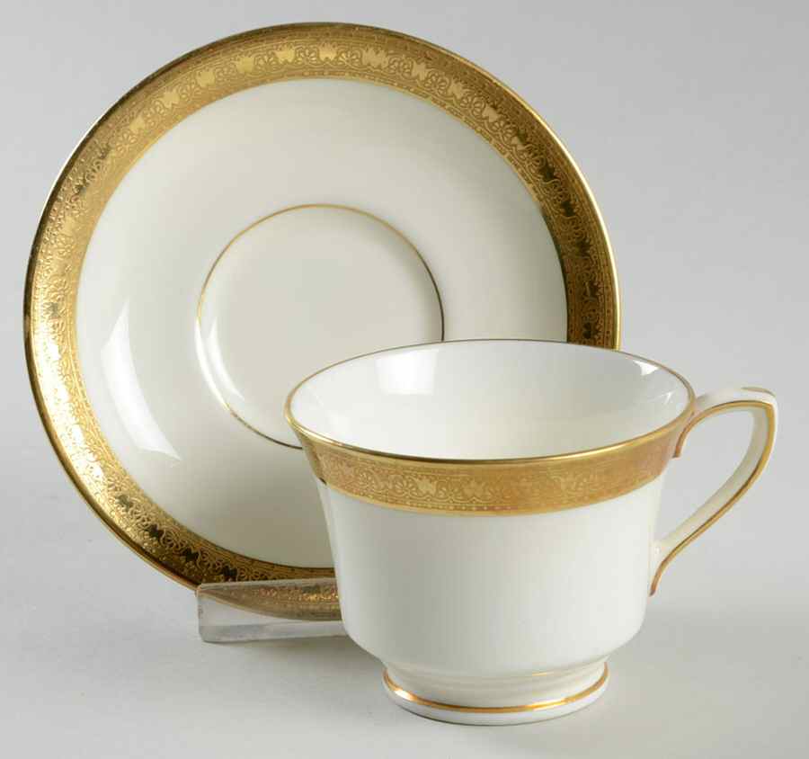 Ambassador Gold (White Background) Footed Demitasse Cup & Saucer Set by Royal Worcester-1