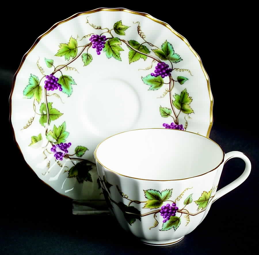 Bacchanal (White Background) Flat Cup & Saucer Set by Royal Worcester-1