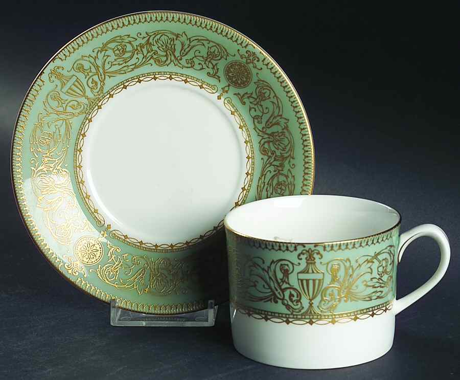 Balmoral Green Flat Cup & Saucer Set by Royal Worcester-1