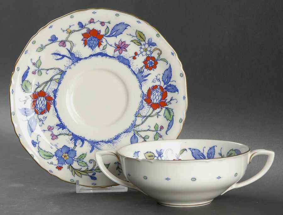 Blue Chelsea Flat Cream Soup Bowl & Saucer Set by Royal Worcester-1